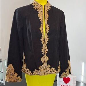 Black and Gold Women's Blazer with Intricate Detailing